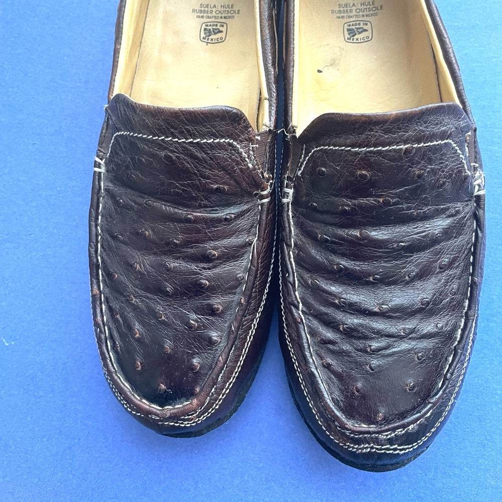 Original ostrich skin shoes with veal lining rarely worn size 13 chocolate brown
